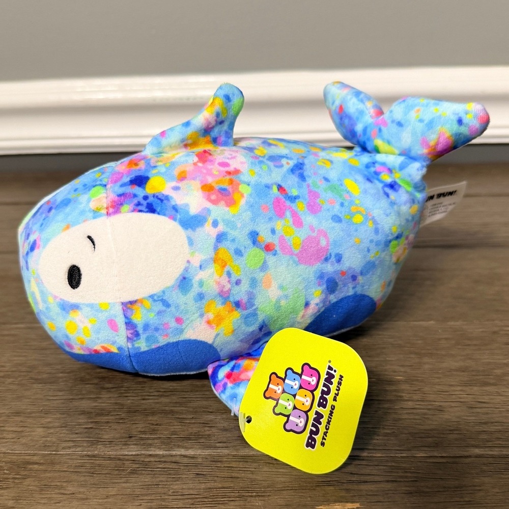 Bun Bun Stacking Plush Whale Blue Paint Splatter 7" Basic Fun Good Stuff NWT